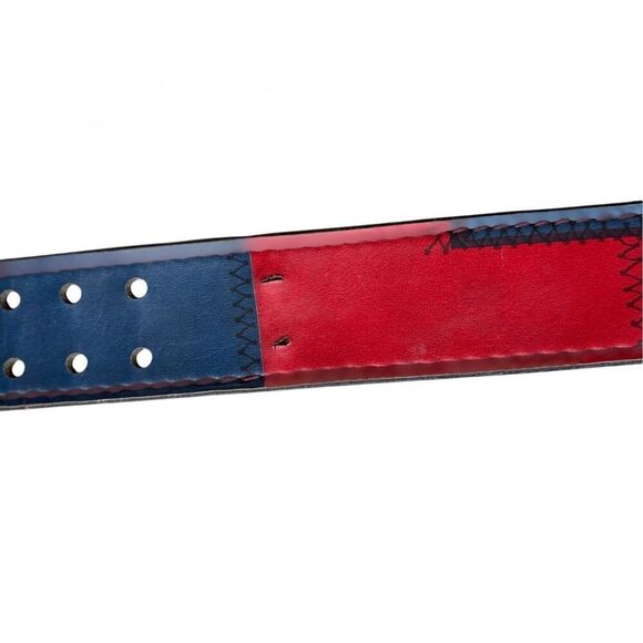 Vintage Multicolored Patchwork Tan Red & Blue Color Block Leather Belt main image 8